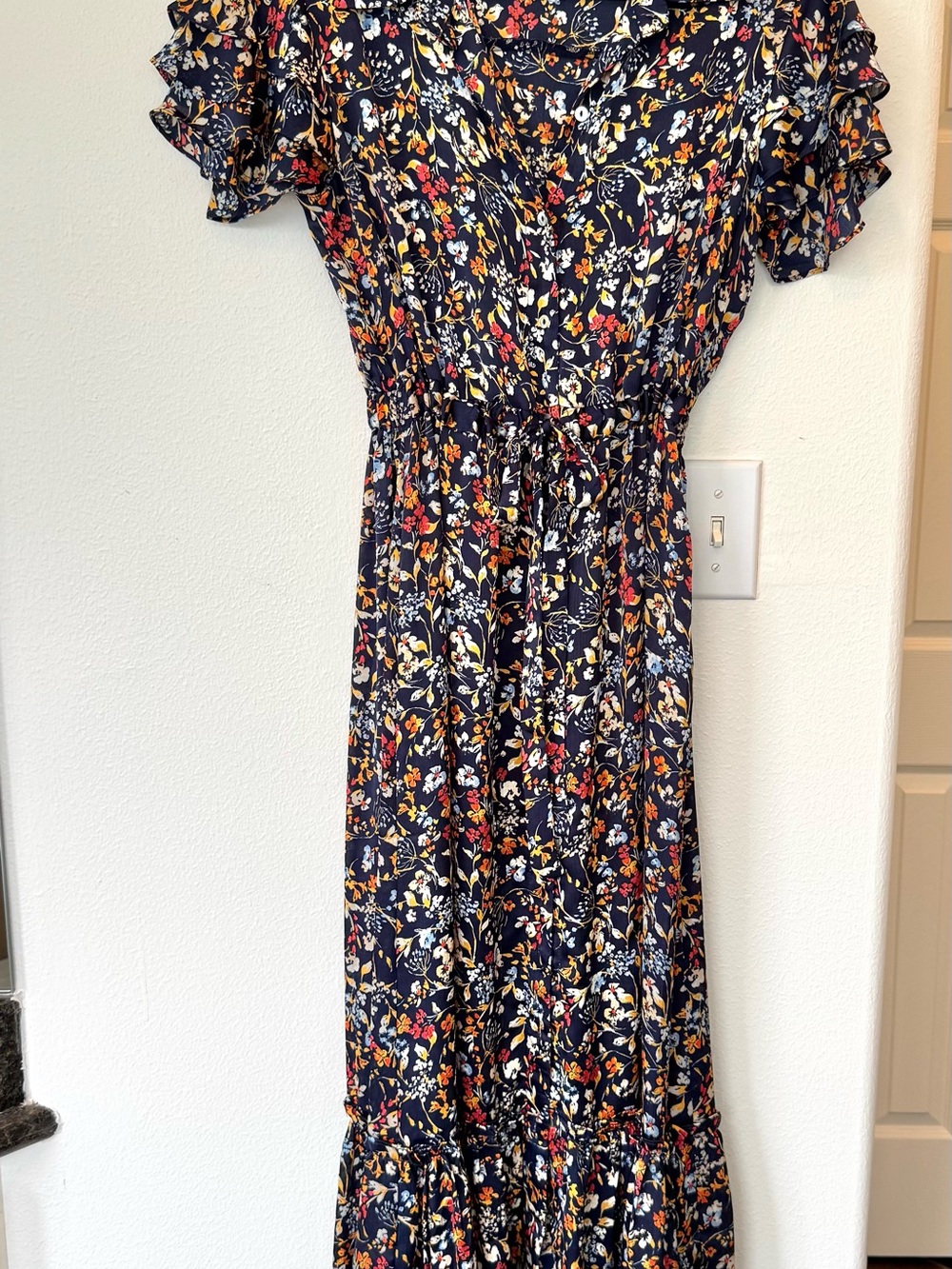 Lovestitch Navy Floral Tiered Midi Dress Size Small
